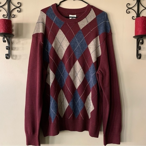 NWT Dockers Maroon Crewneck Argyle Pullover Sweater Size XXL - Picture 1 of 9